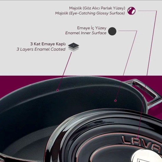 Ovaler Stieltopf aus Gusseisen, 29 cm, "Premium", rot - LAVA