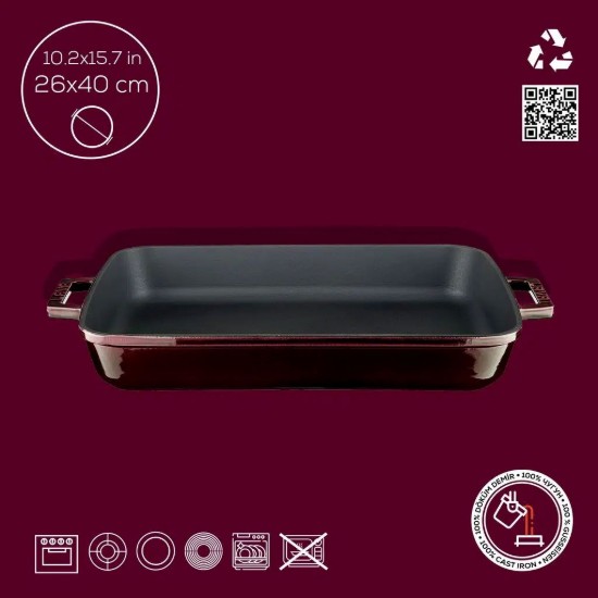 Gusseiserne Backform, 25 x 39 cm, „Premium“, Rot – LAVA