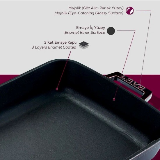 Gusseiserne Backform, 25 x 39 cm, „Premium“, Rot – LAVA