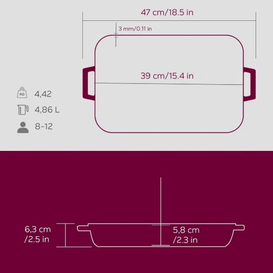 Gusseiserne Backform, 25 x 39 cm, „Premium“, Rot – LAVA