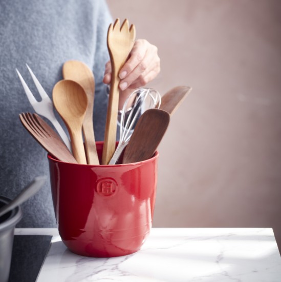 Kitchen utensil holder, ceramics, 17 x 16.5 cm, Burgundy - Emile Henry
