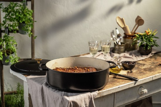 Cacerola ovalada Cocotte, de hierro fundido, 33 cm / 6 L, "Bellamonte", negra - Ballarini