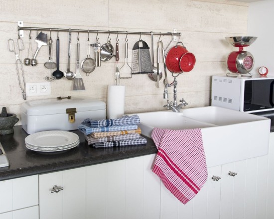 Socraigh de 4 tuáillí cistine, 50 x 70 cm "Waffle", Dubh - Tiseco