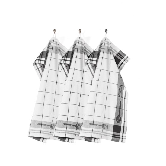 Set van 3 keukendoeken, katoen, 50 x 70 cm, "Pharao", zwart - Tiseco