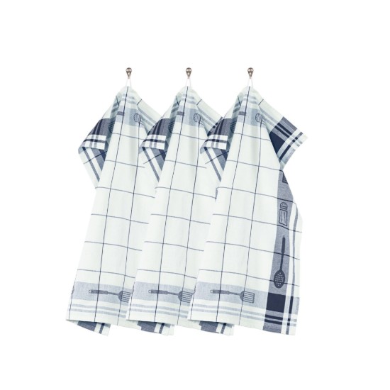 Set van 3 keukendoeken, katoen, 50 x 70 cm, "Pharao", donkerblauw - Tiseco