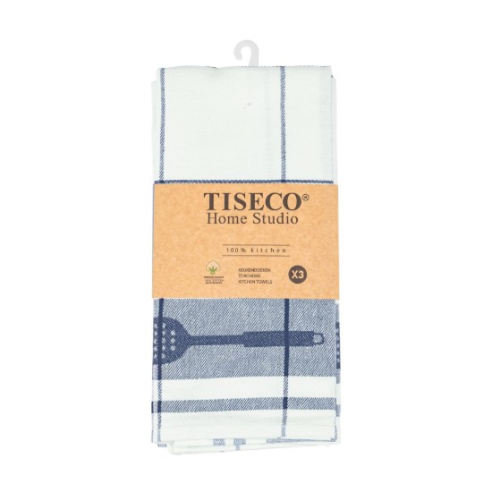 Set van 3 keukendoeken, katoen, 50 x 70 cm, "Pharao", donkerblauw - Tiseco