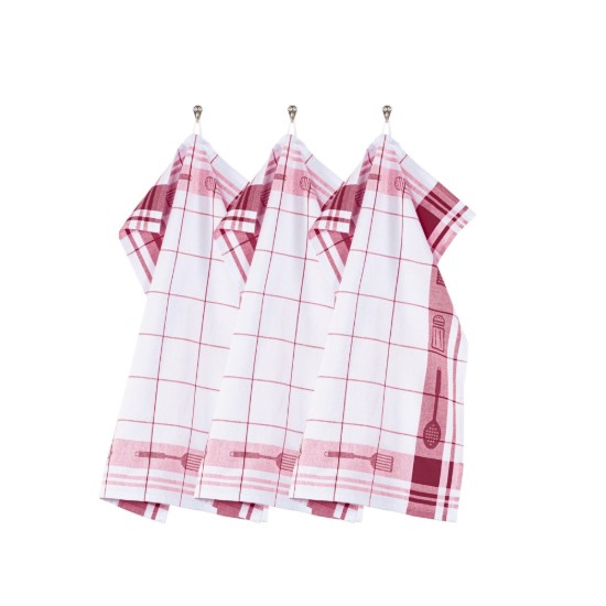 Set van 3 keukendoeken, katoen, 50 x 70 cm, "Pharao", rood - Tiseco