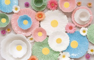 Conjunto de 3 tigelas de entrada, porcelana, com bandeja de bambu, "Daisy" - Easy Life