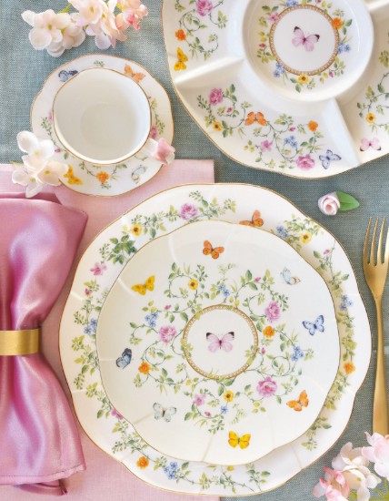 Conjunto para servir bolo com prato e espátula, porcelana, 32 cm, "Dancing Butterflies" - Easy Life
