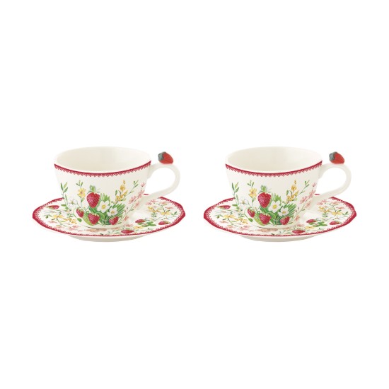 Sett ta' 2 tazzi tal-kafè bis-sottotazzi, porċellana, 120ml, "Jardin des Fraises" - Easy Life