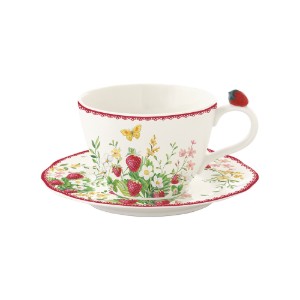 Tazza tat-te bi saucer, porċellana, 240ml, "Jardin des Fraises" - Easy Life