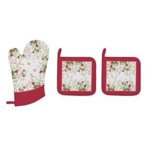 Fırın eldiveni ve 2 tencere tutacağı seti, "Jardin des Fraises" - Easy Life