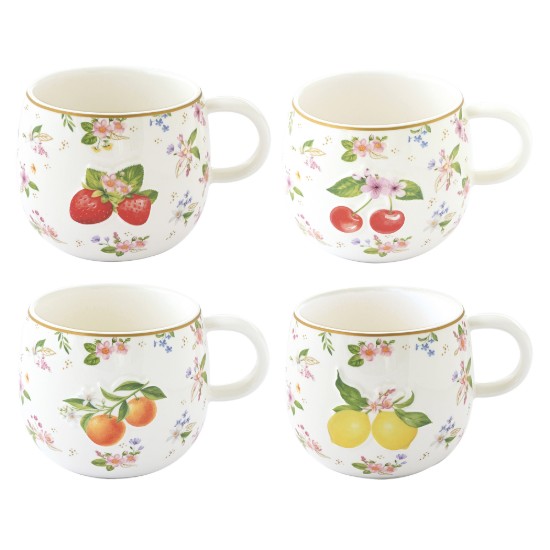 Caneca de porcelana, 400ml, com desenho em relevo, "Fancy Fruit" - Easy Life