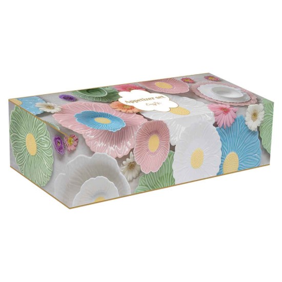Conjunto de 3 tigelas de entrada, porcelana, com bandeja de bambu, "Daisy" - Easy Life