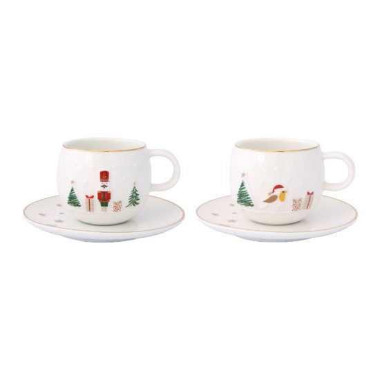 Set mit 2 Tassen mit Untertassen, Porzellan, 120 ml, "Let it Snow" - Nuova R2S