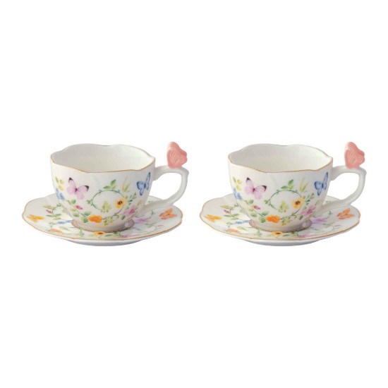 Sæt af 2 kaffekopper med underkopper, porcelæn, 120 ml, "Dancing Butterflies" - Easy Life