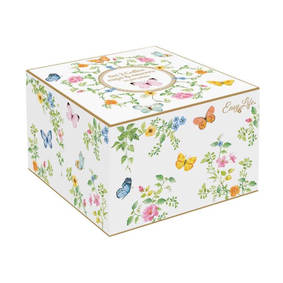 Sæt af 2 kaffekopper med underkopper, porcelæn, 120 ml, "Dancing Butterflies" - Easy Life