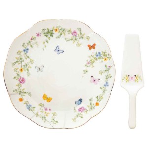 Conjunto para servir bolo com prato e espátula, porcelana, 32 cm, "Dancing Butterflies" - Easy Life