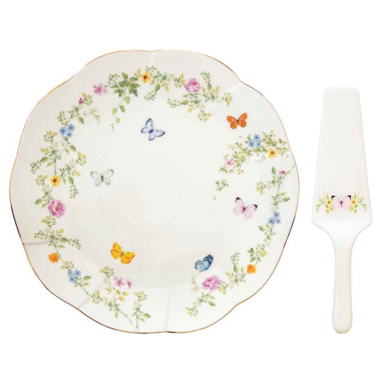 Conjunto para servir bolo com prato e espátula, porcelana, 32 cm, "Dancing Butterflies" - Easy Life