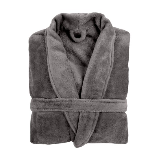 Unisex bathrobe, made of microflannel, S/M, "Cosy", Grey - Tiseco
