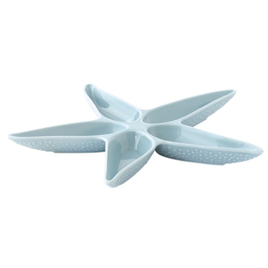 Travessa para servir aperitivos, em forma de estrela-do-mar, porcelana, 37 x 33 cm, "Coquillages Azur" - Easy Life