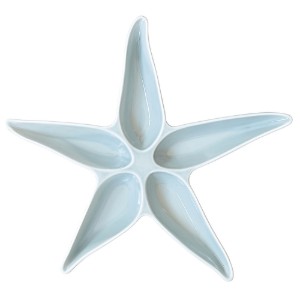 Travessa para servir aperitivos, em forma de estrela-do-mar, porcelana, 37 x 33 cm, "Coquillages Azur" - Easy Life