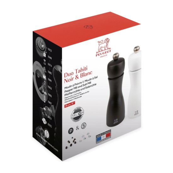 Zestaw 2 młynków do soli i pieprzu, 15 cm, „Tahiti Z”, Black&White - Peugeot
