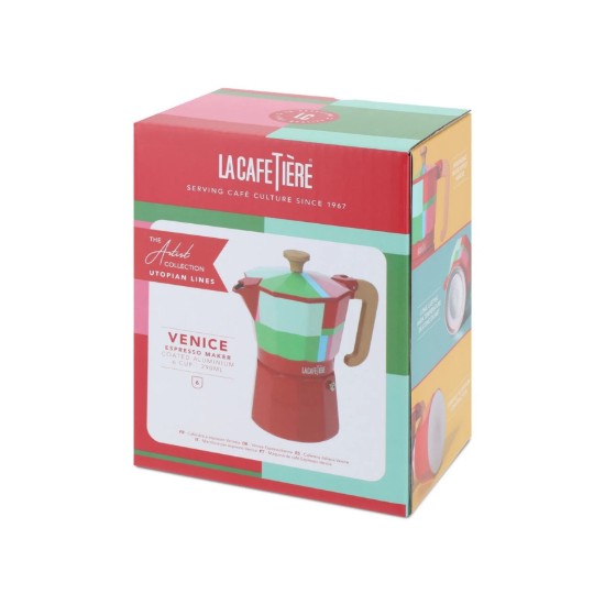 Cafetière expresso, aluminium, 290 ml, "Venice Utopian Lines", rouge - La Cafetiere