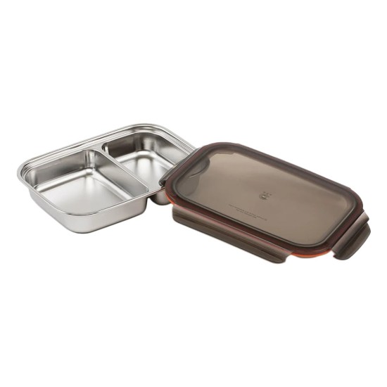 Rectangular compartmentalized food storage container, stainless steel, 1000ml, "To go" - Cuitisan