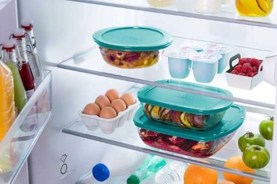 Kvadrātveida pārtikas trauks ar vāku, karstumizturīgs stikls, 25x22cm/2.2L, zils - PYREX