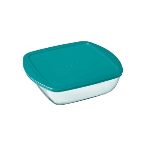 Quadratischer Lebensmittelbehälter mit Deckel, hitzebeständiges Glas, 25 x 22 cm / 2,2 l, Blau – PYREX