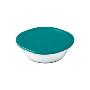 Recipiente redondo para alimentos, con tapa, de vidrio resistente al calor, 23 cm / 2,3 L, azul - PYREX