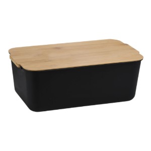 Bread box with cutting board, plastic, 33 x 19.5 x 12.5 cm, Black - Kesper