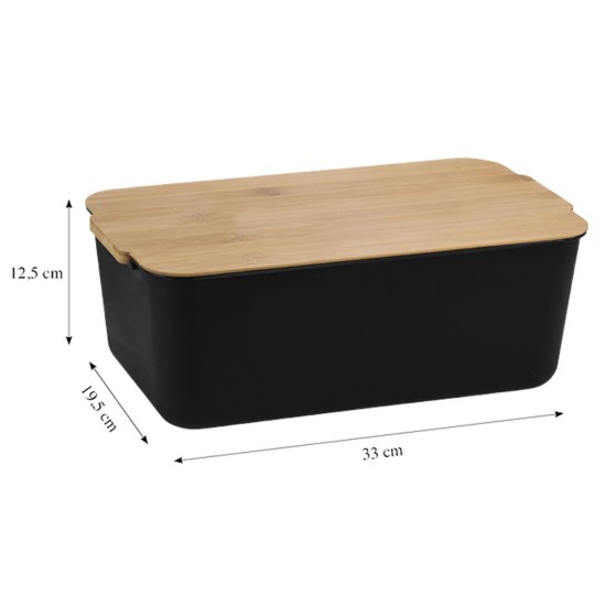 Bread box with cutting board, plastic, 33 x 19.5 x 12.5 cm, Black - Kesper