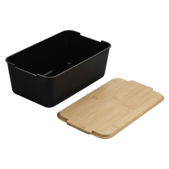 Bread box with cutting board, plastic, 33 x 19.5 x 12.5 cm, Black - Kesper