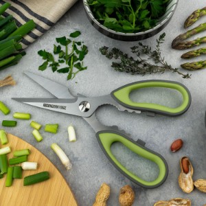 Kitchen scissors with soft touch handles, 21 cm, Grey/Green - Grunwerg