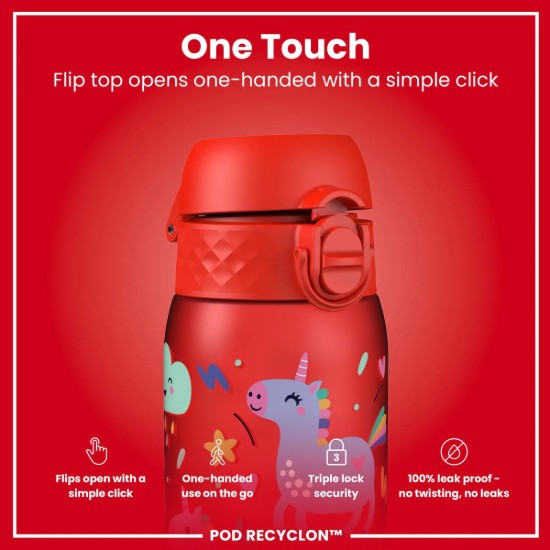 Flixkun tal-ilma għat-tfal, recyclon, 350 ml, Red Unicorns - Ion8