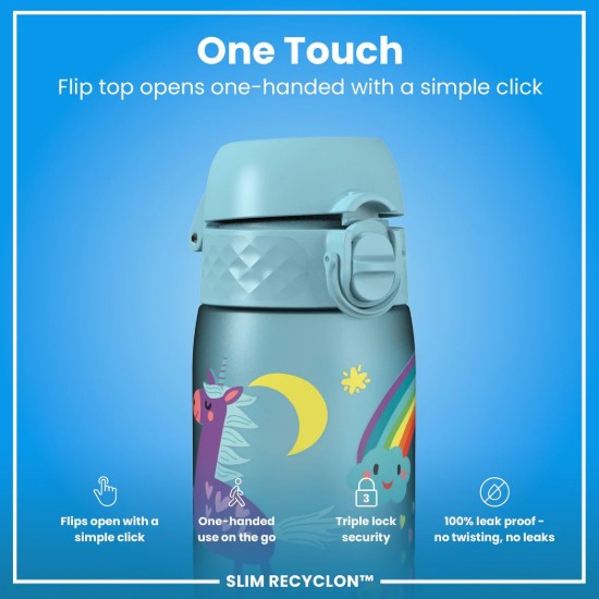 SLIM børnevandflaske, recyclon, 500 ml, Blue Unicorns - Ion8