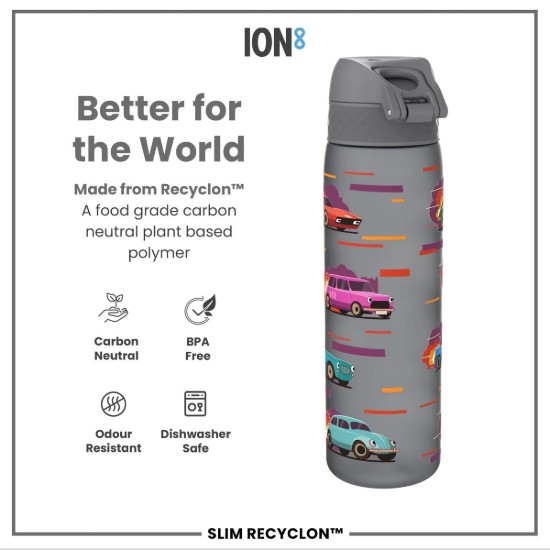 Flixkun tal-ilma SLIM għat-tfal, recyclon, 500 ml, Sport Cars - Ion8
