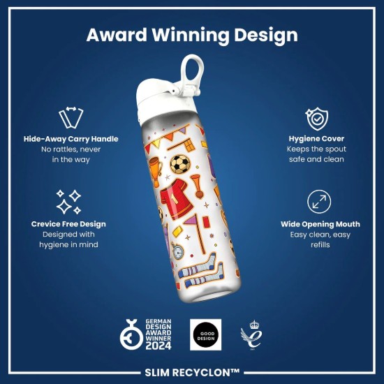Flixkun tal-ilma SLIM għat-tfal, recyclon, 500 ml, Football - Ion8