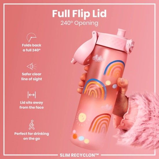 Flixkun tal-ilma SLIM għat-tfal, recyclon, 500 ml, Rainbows - Ion8