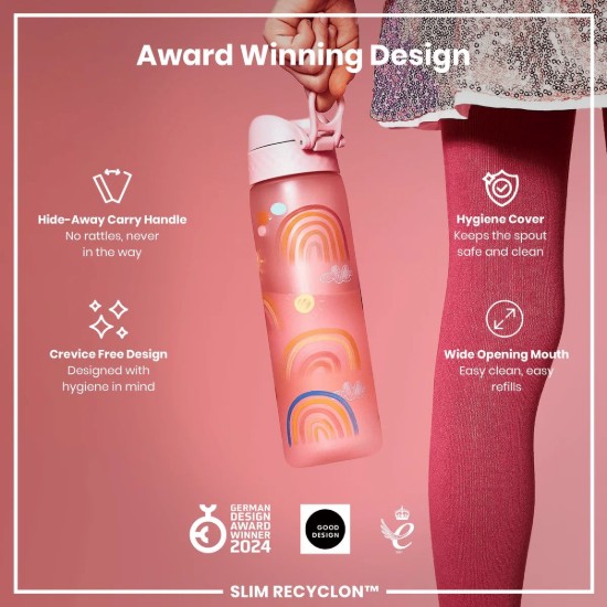 Flixkun tal-ilma SLIM għat-tfal, recyclon, 500 ml, Rainbows - Ion8