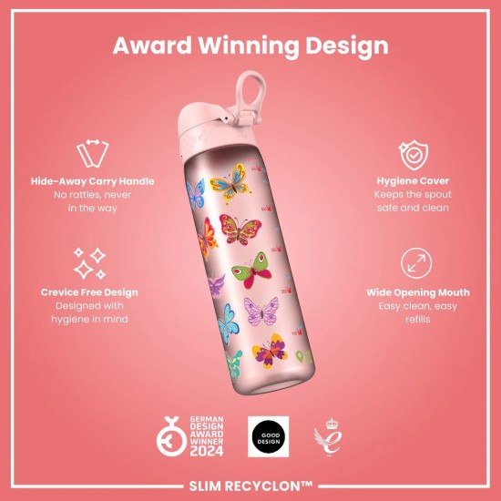 Flixkun tal-ilma SLIM għat-tfal, recyclon, 500 ml, Butterfly - Ion8