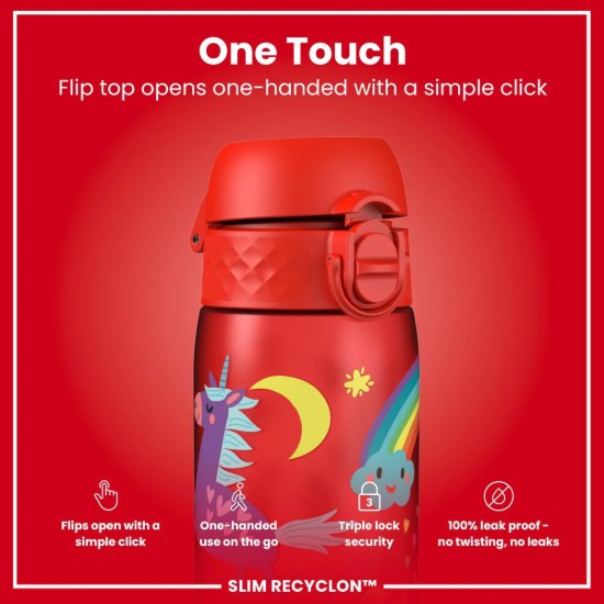 SLIM børnevandflaske, genbrug, 500 ml, Red Unicorns - Ion8