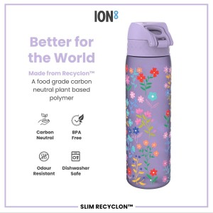 Flixkun tal-ilma SLIM għat-tfal, recyclon, 500 ml, Ditsy Floral - Ion8