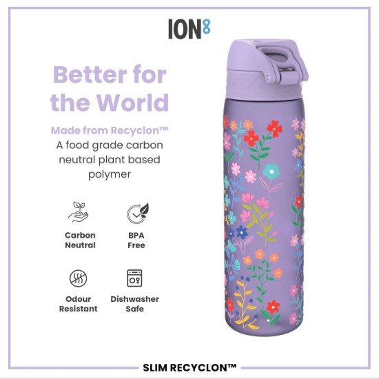 Flixkun tal-ilma SLIM għat-tfal, recyclon, 500 ml, Ditsy Floral - Ion8