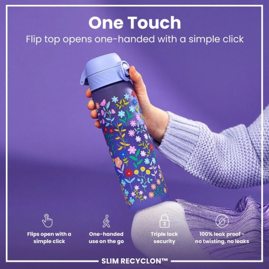 Flixkun tal-ilma SLIM għat-tfal, recyclon, 500 ml, Ditsy Floral - Ion8