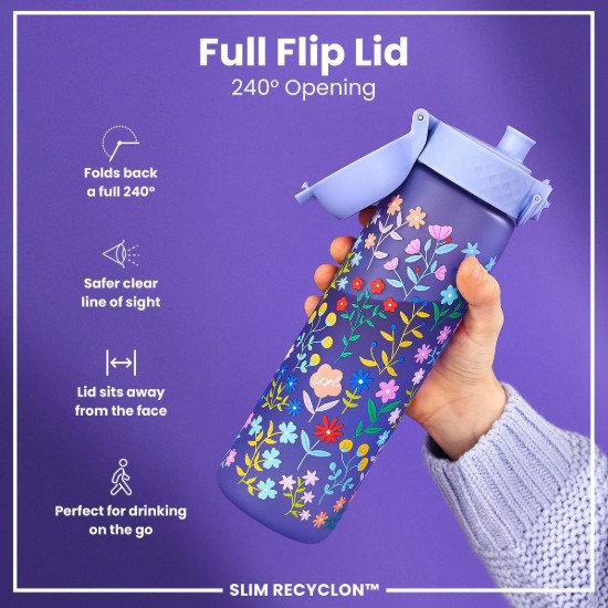 Flixkun tal-ilma SLIM għat-tfal, recyclon, 500 ml, Ditsy Floral - Ion8