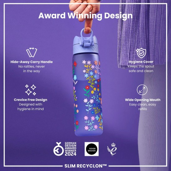 Flixkun tal-ilma SLIM għat-tfal, recyclon, 500 ml, Ditsy Floral - Ion8