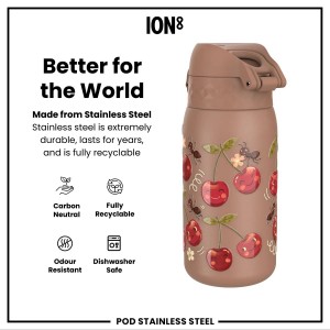 Flixkun tal-ilma għat-tfal, azzar li ma jissaddadx, 400 ml, Cherries - Ion8